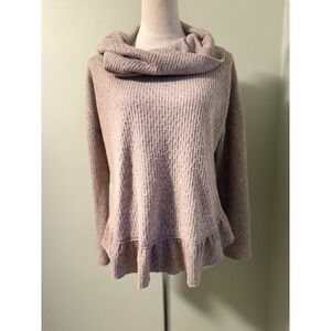 Maeve by Anthropologie Cowl Neck Cozy Ruffle Knit Tan Boho Sweater Size‎ Small